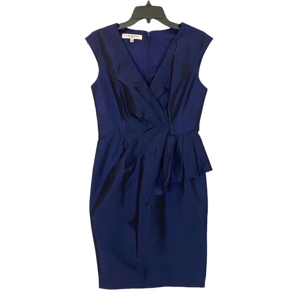 EVAN PICONE | Shiny Blue Violet Cap Sleeve Ruffle Evening Cocktail Sheath Dress - Picture 1 of 10